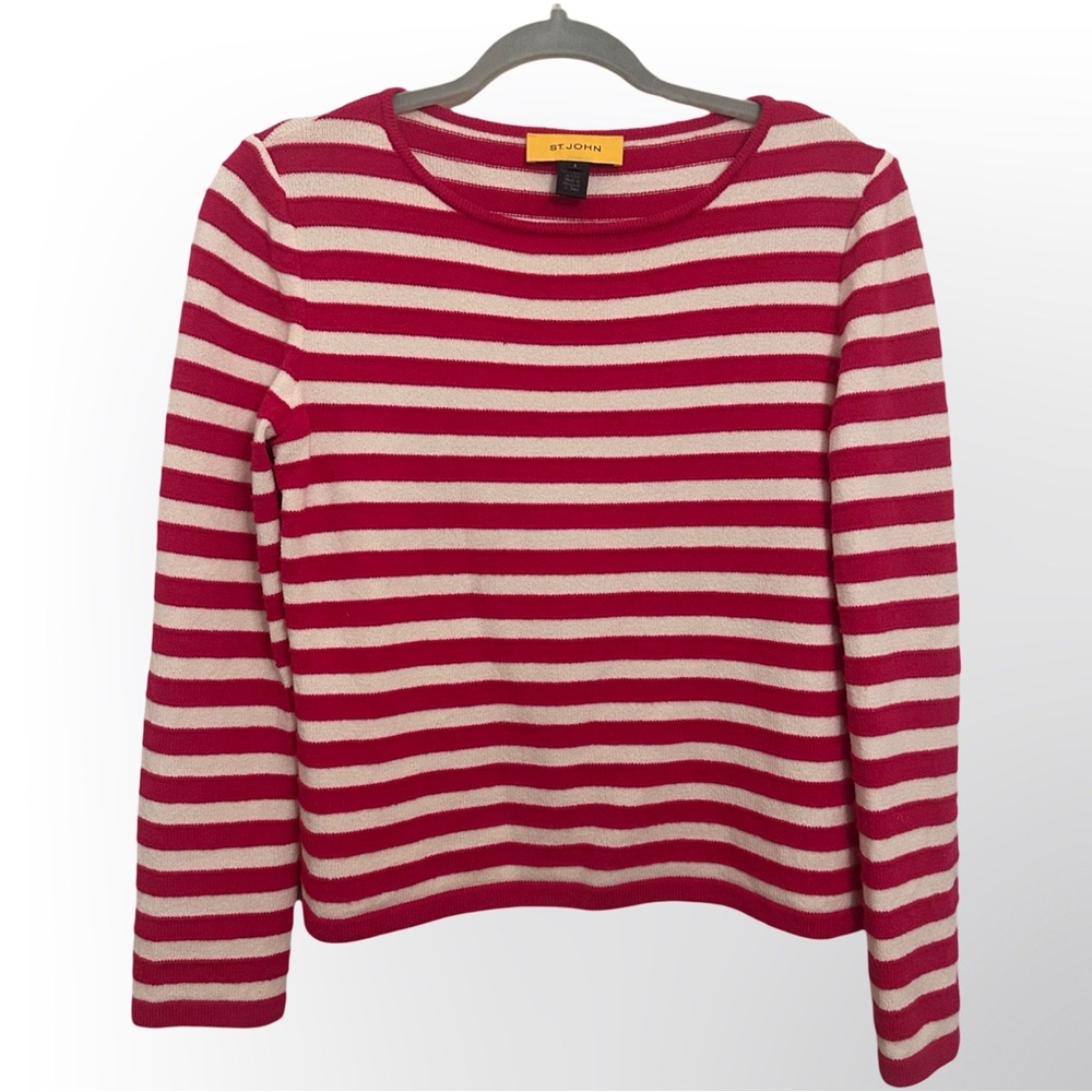 St John Striped Sweater Pink White
